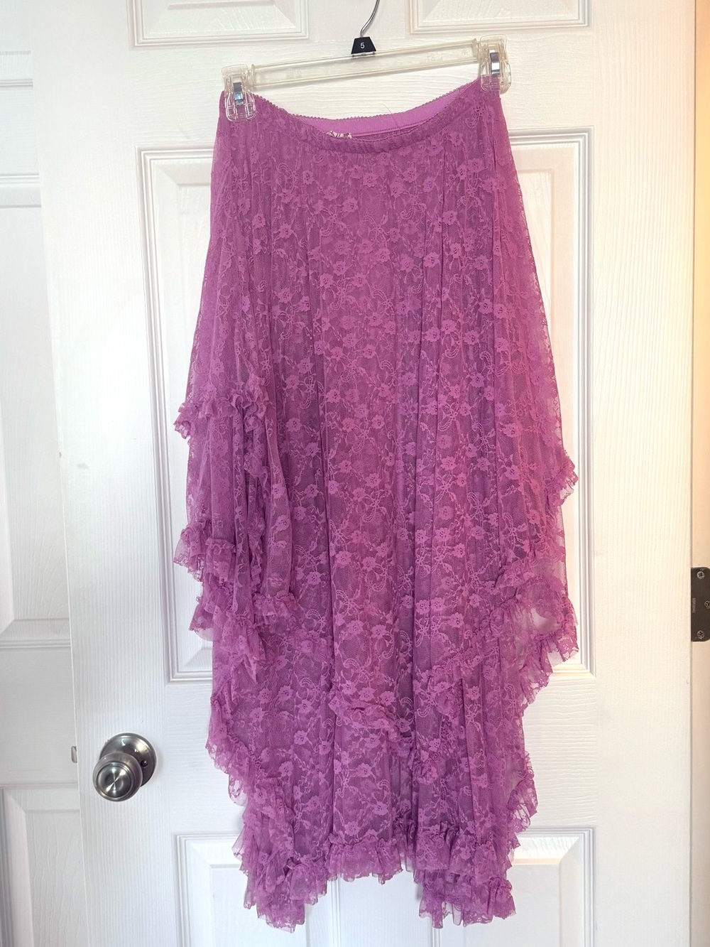 Free People Magenta Lace Asymmetrical Tiered Maxi Skirt